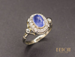 Bague Saphir Cabochon Art Déco Moderniste