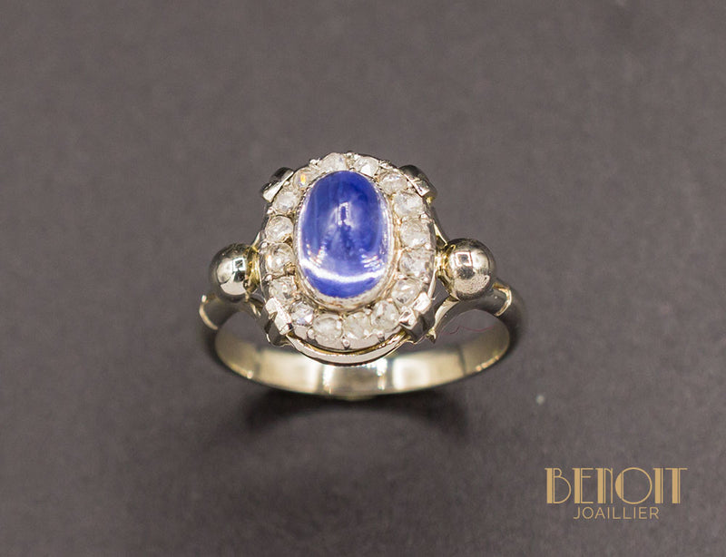 Bague Saphir Cabochon Art Déco Moderniste