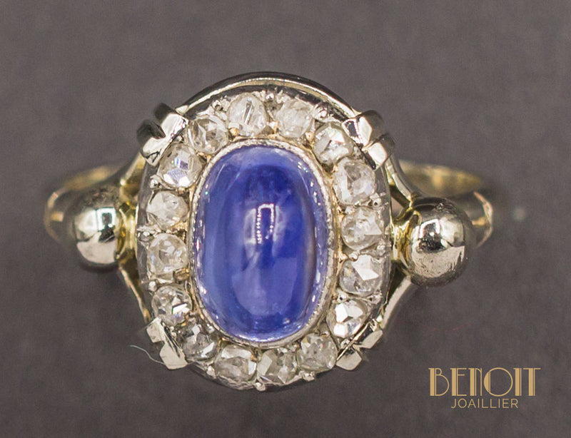 Bague Saphir Cabochon Art Déco Moderniste