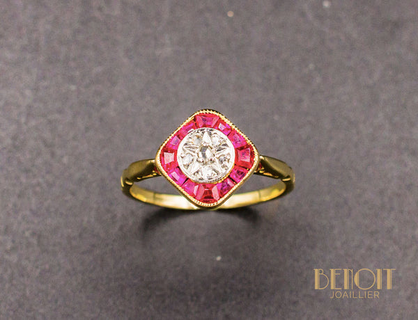 Bague Vintage Rubis Diamants