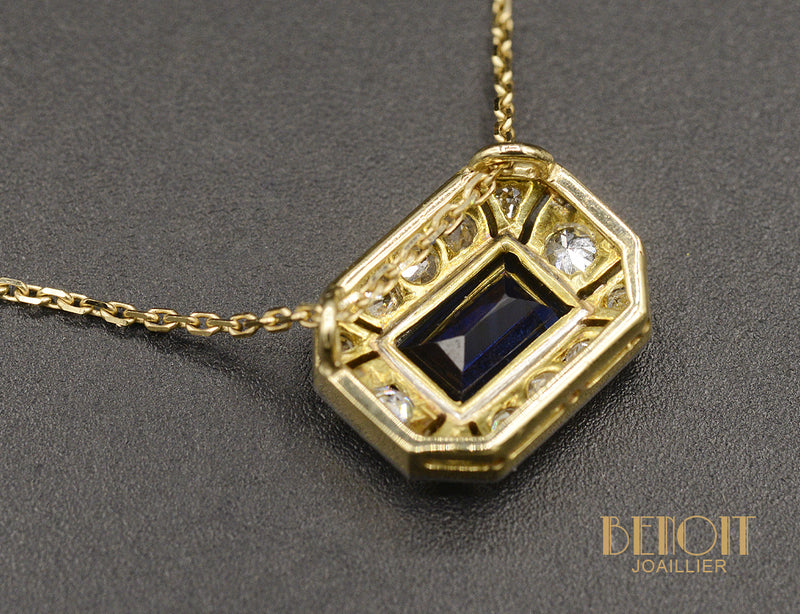 Pendentif "Les Recyclés" Rectangle Art Déco Saphir Diamants