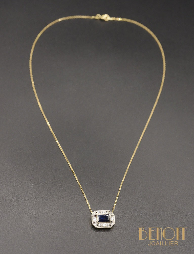 Pendentif "Les Recyclés" Rectangle Art Déco Saphir Diamants