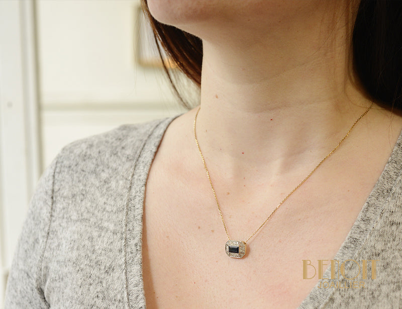 Pendentif "Les Recyclés" Rectangle Art Déco Saphir Diamants