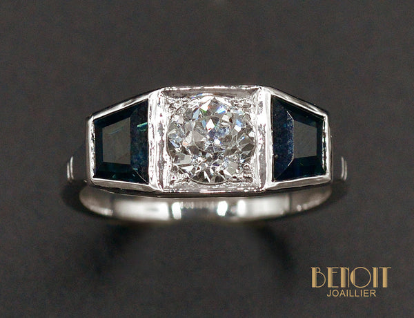 Bague Art Déco Diamants Saphirs