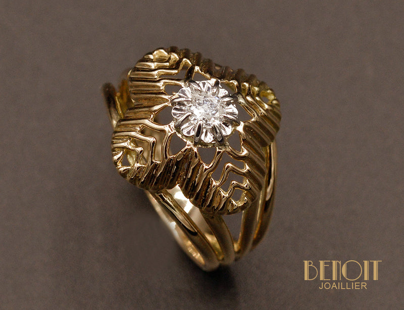 Bague 1950 en Or Rose et Diamants