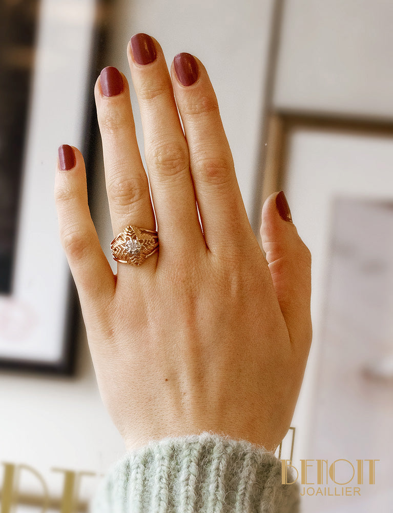 Bague 1950 en Or Rose et Diamants