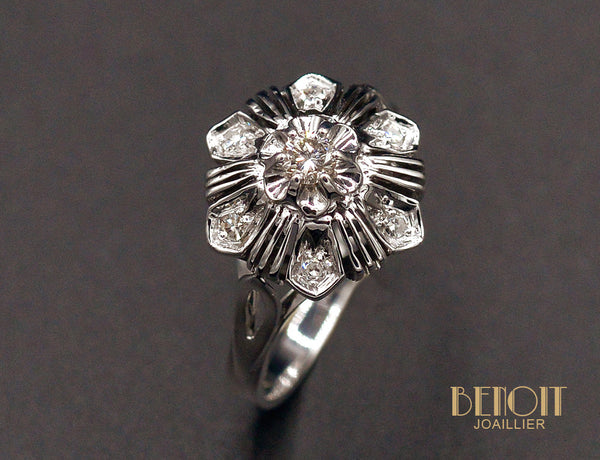 Bague Art Déco Diamants et Or Blanc