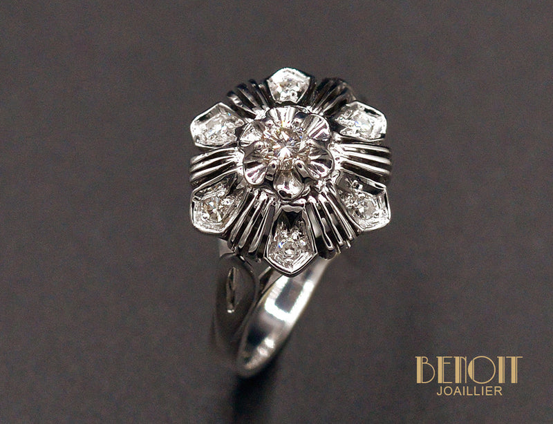 Bague Art Déco Diamants et Or Blanc