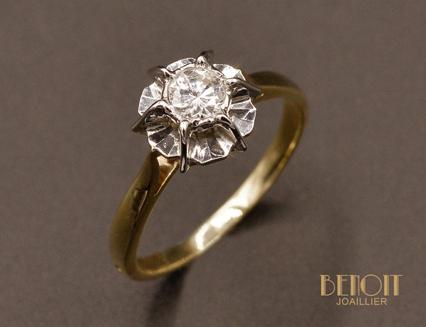 Solitaire Ancien Or Blanc et Diamant