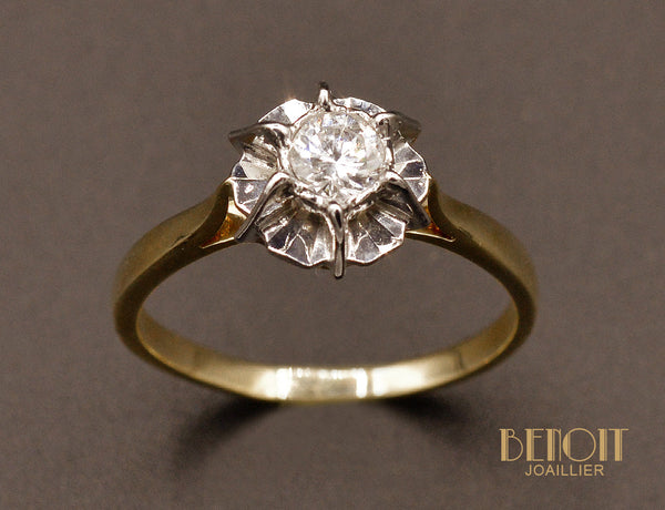 Solitaire Ancien Or Blanc et Diamant