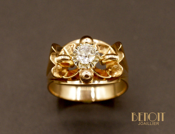 Bague Art Déco Diamant et Or Rose