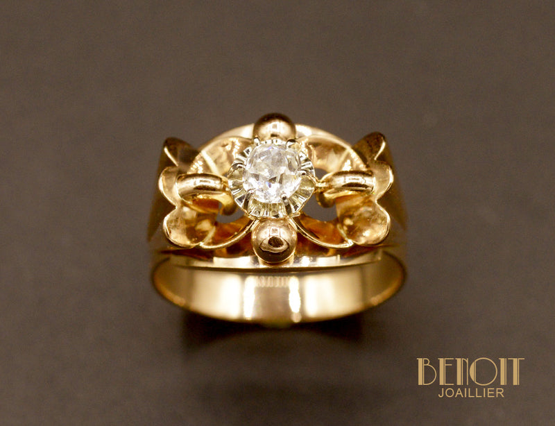 Bague Art Déco Diamant et Or Rose