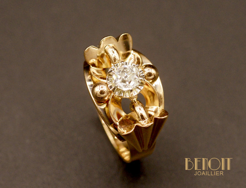 Bague Art Déco Diamant et Or Rose