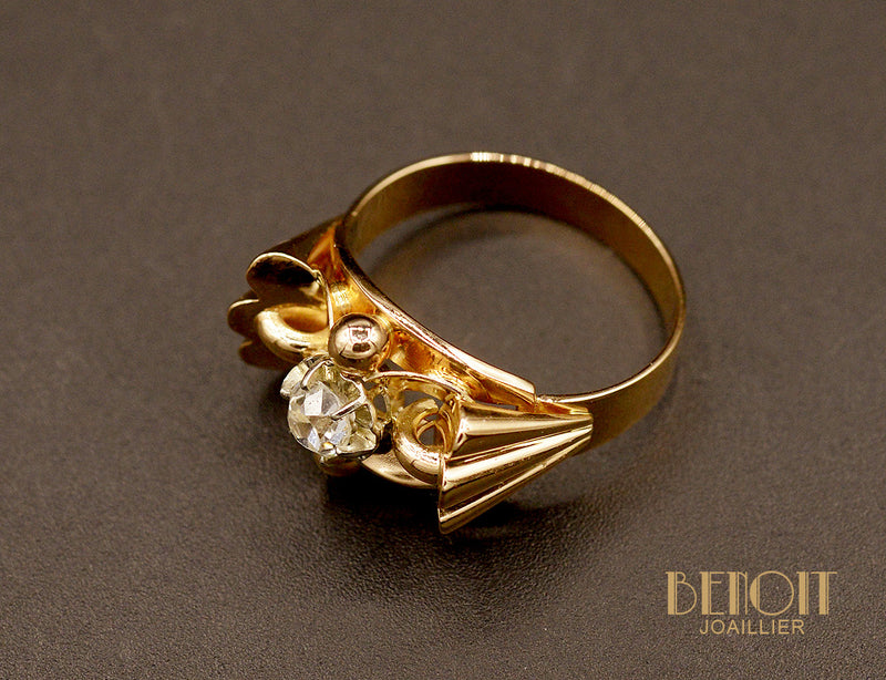 Bague Art Déco Diamant et Or Rose