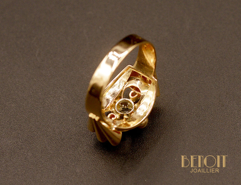 Bague Art Déco Diamant et Or Rose