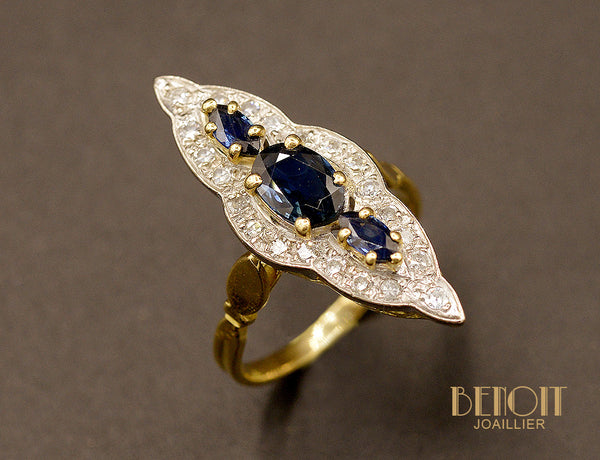 Bague marquise Saphirs et Diamants
