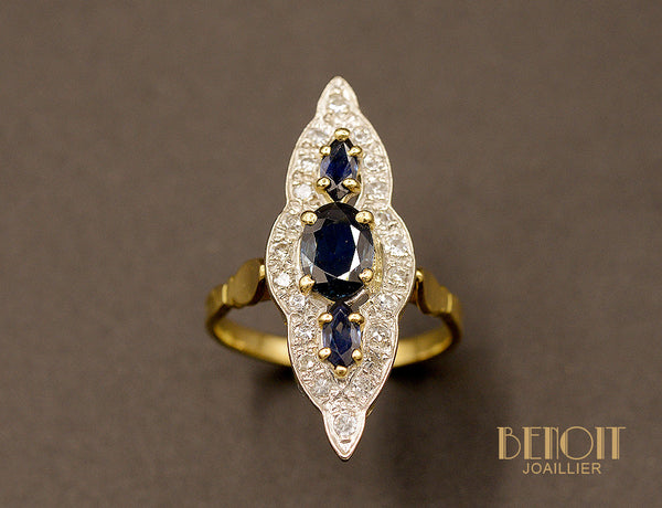 Bague marquise Saphirs et Diamants