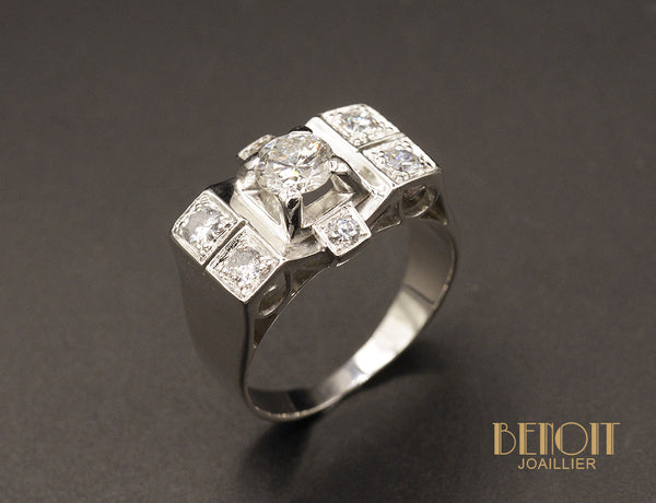 Bague Tank Art Déco Platine Diamants