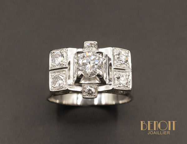 Bague Tank Art Déco Platine Diamants
