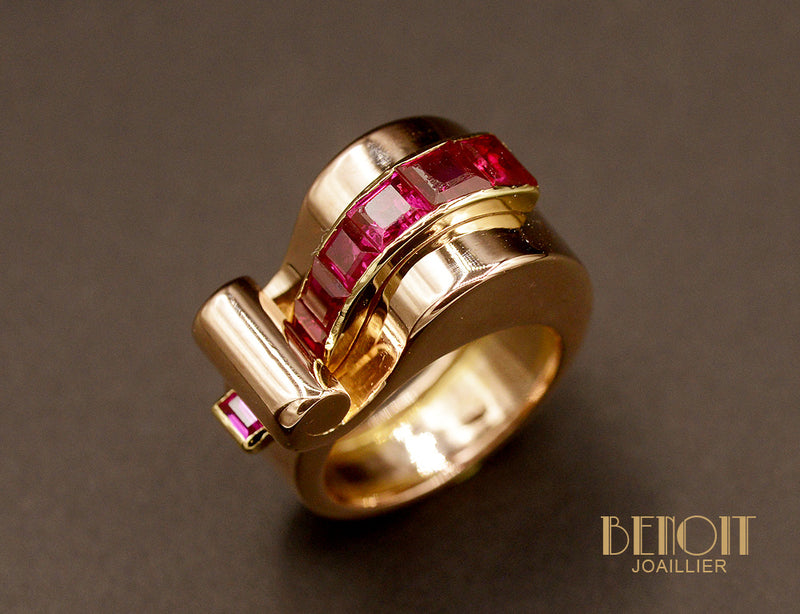 Bague Tank Or Rose et verneuils