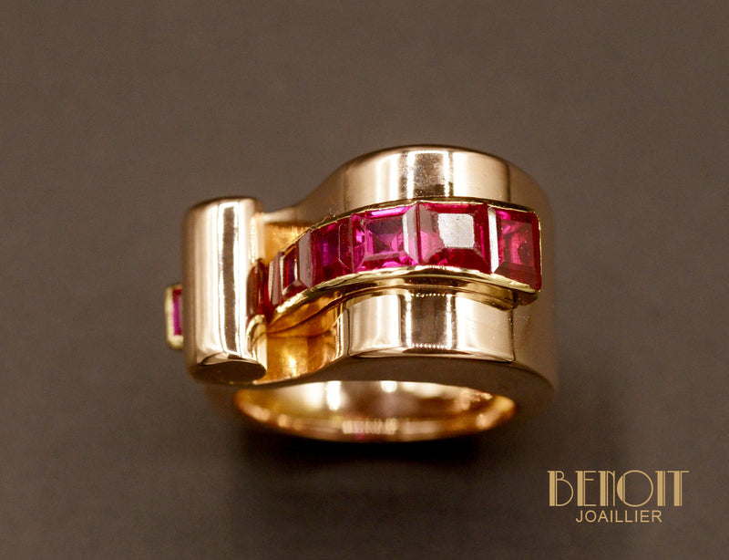 Bague Tank Or Rose et verneuils