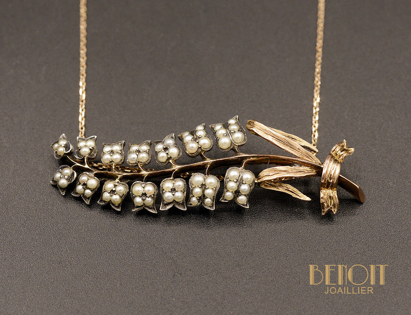 Pendentif Branche de Muguet Or Rose