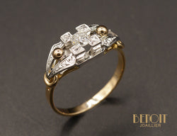 Bague Art Déco Or rose et Platine Diamant