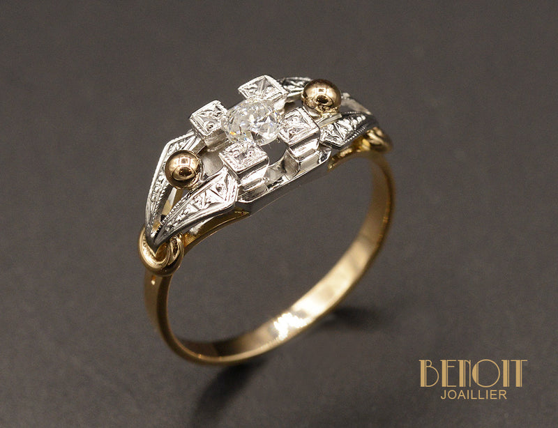 Bague Art Déco Or rose et Platine Diamant