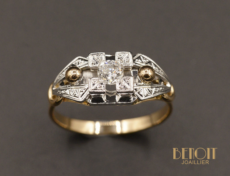 Bague Art Déco Or rose et Platine Diamant