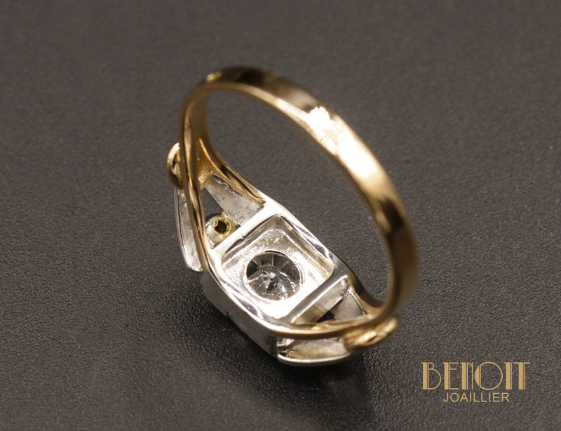 Bague Art Déco Or rose et Platine Diamant