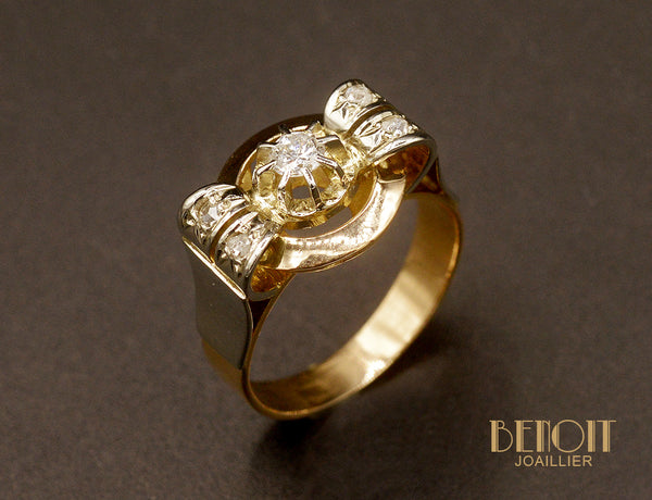 Bague Art Déco Or rose et Diamants