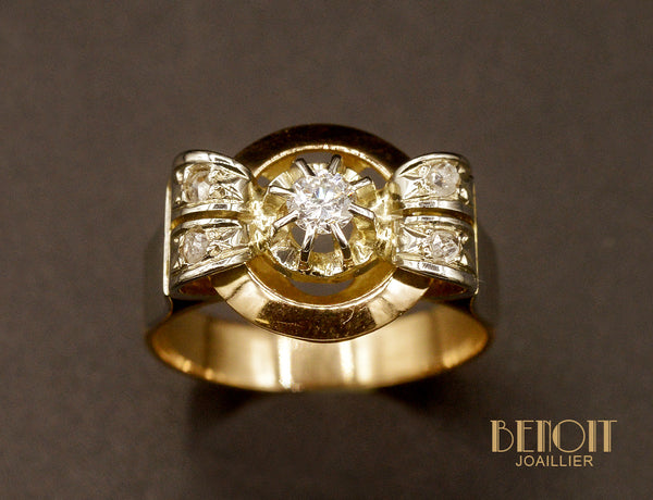 Bague Art Déco Or rose et Diamants
