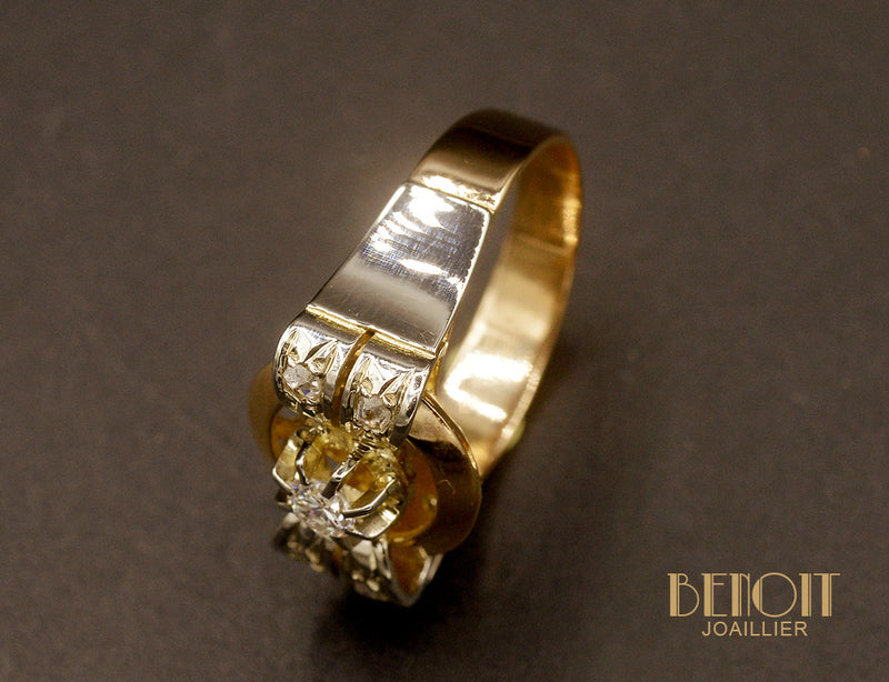 Bague Art Déco Or rose et Diamants