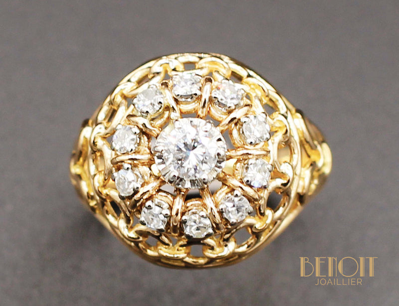 Bague Dôme Or Jaune Diamants