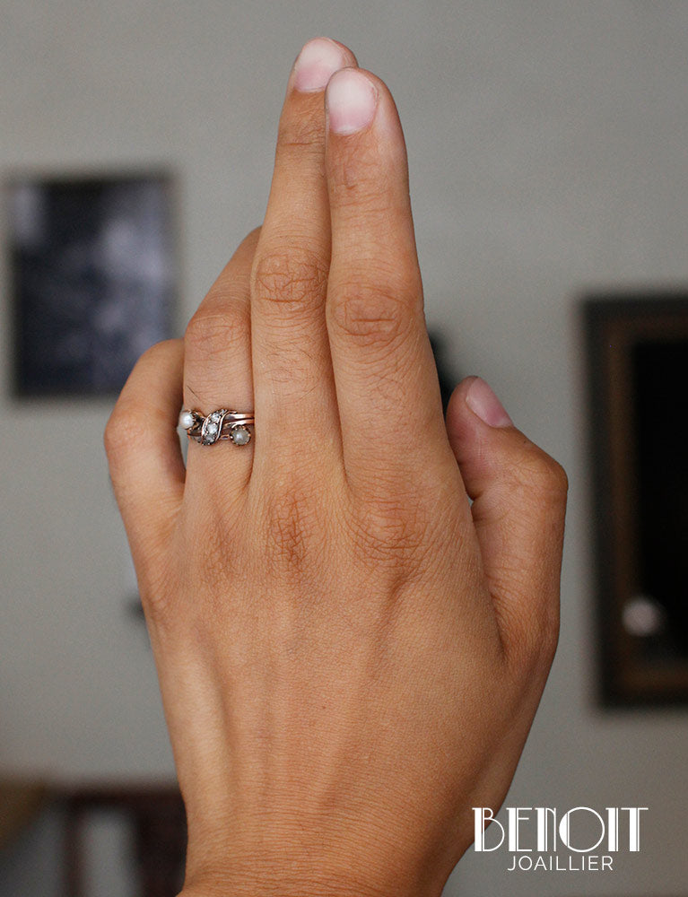 Bague XIXe Perles Diamants