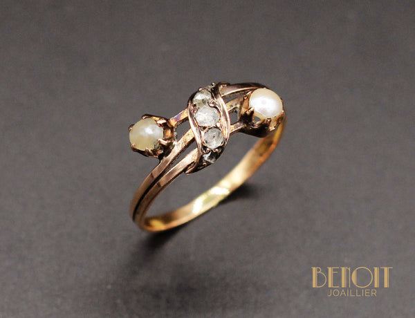 Bague XIXe Perles Diamants