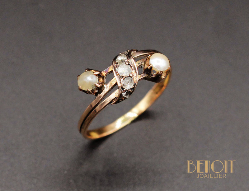Bague XIXe Perles Diamants