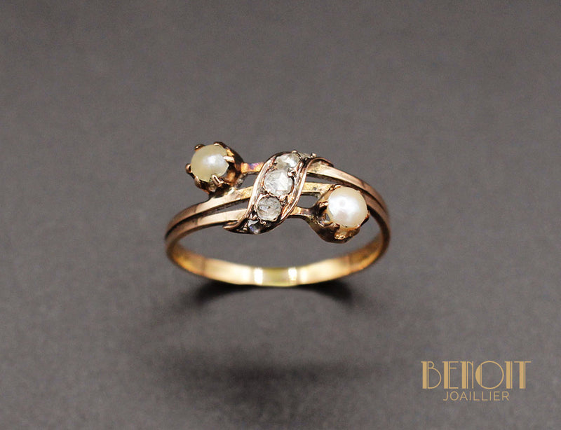 Bague XIXe Perles Diamants