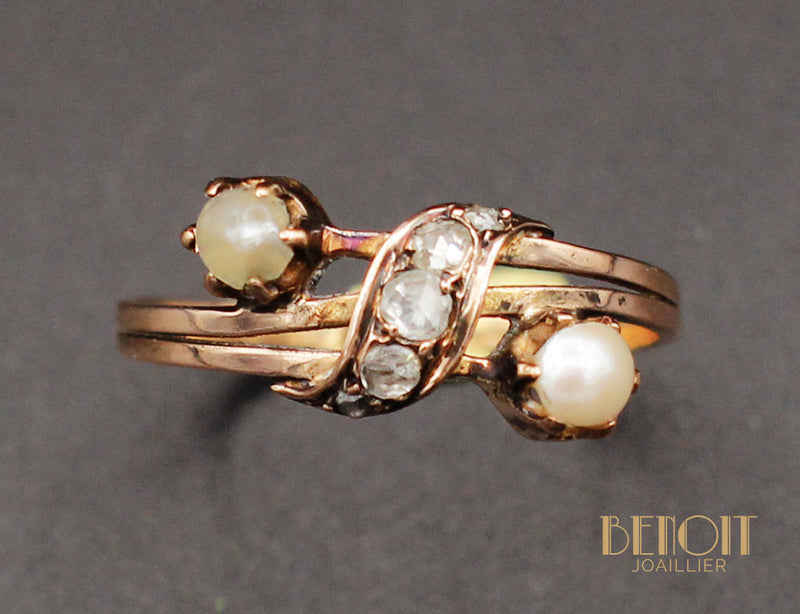 Bague XIXe Perles Diamants
