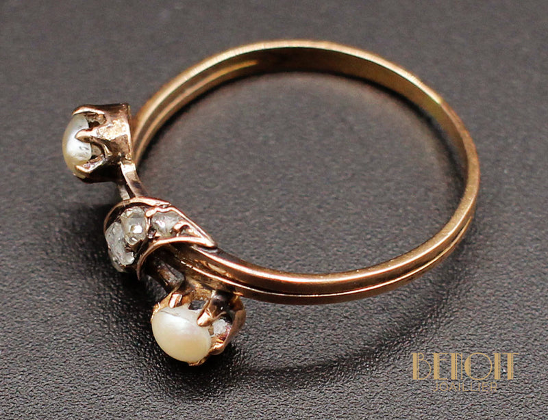 Bague XIXe Perles Diamants