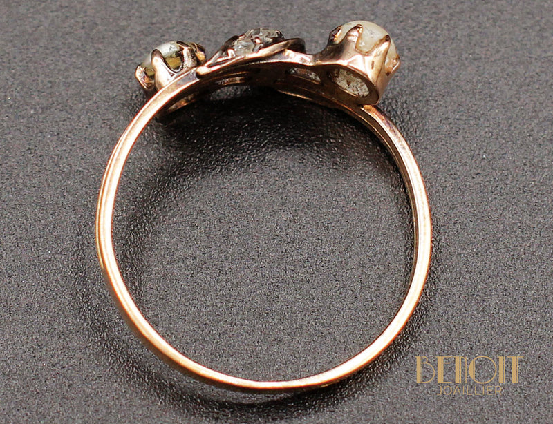 Bague XIXe Perles Diamants