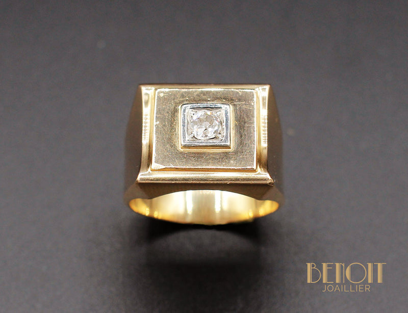 Chevalière Carrée Or Jaune Diamant