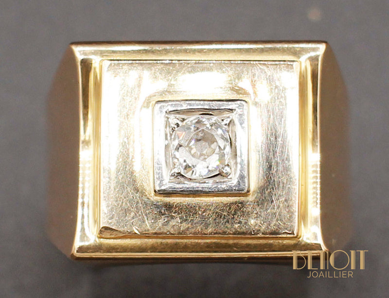 Chevalière Carrée Or Jaune Diamant