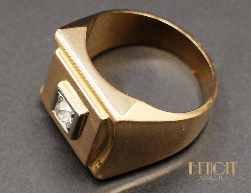 Chevalière Carrée Or Jaune Diamant