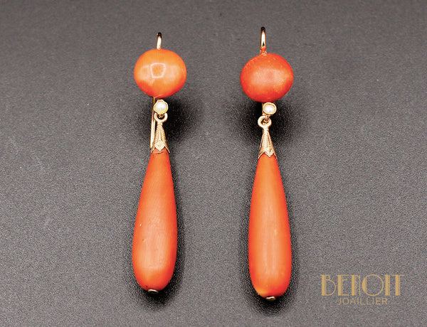 Boucles d'oreilles Corail Or Jaune Napoléon III