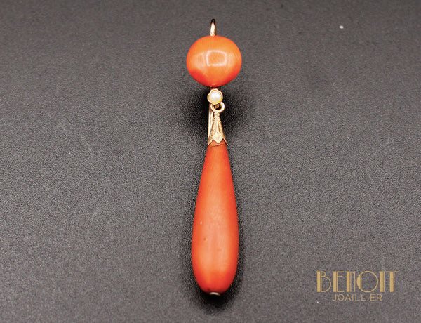 Boucles d'oreilles Corail Or Jaune Napoléon III