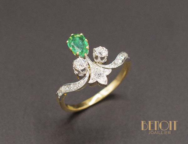 Bague Duchesse Emeraude et Diamants