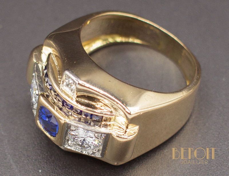 Bague Tank Or Jaune Saphirs et Diamants
