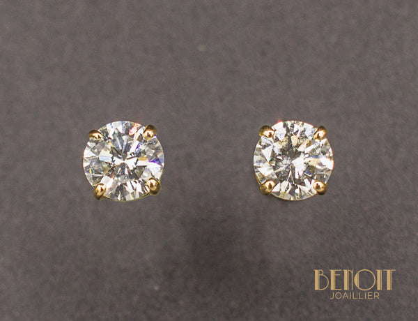 Puces d'Oreilles Diamants Or Jaune