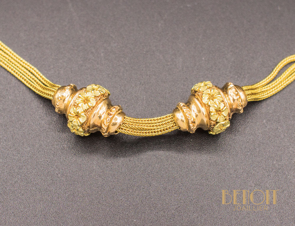 Collier Vintage ORANIUM PARIS Années 1950 - Or Couleur Avec émail Rose - Magnifique Et Unique